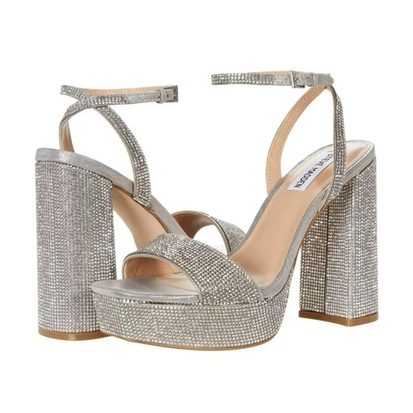 Steve Madden Lessa Rhinestone Platform Bling Block Heels 10M - Picture 1 of 10